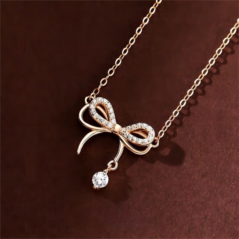 rose gold bow pendant necklace