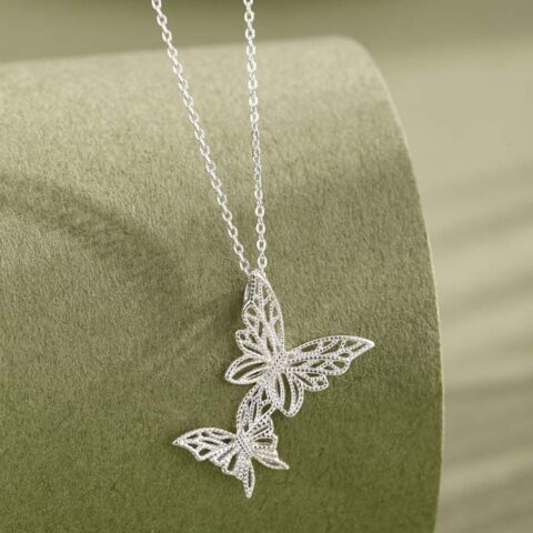 S999 Sterling Silver Women's Butterfly Pendant Necklace