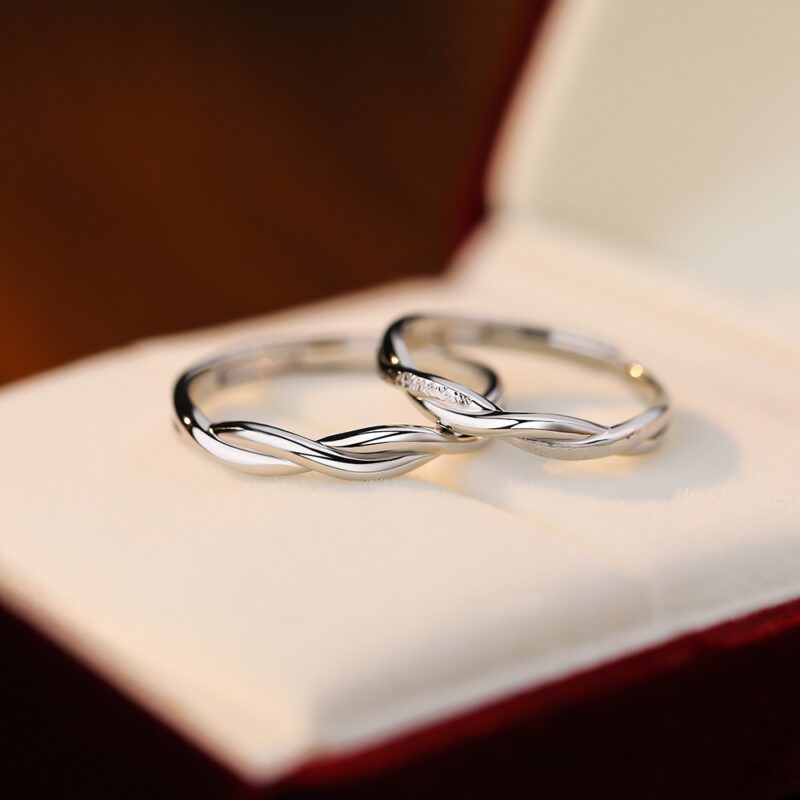 S999 Sterling Silver Mobius Ring Set - Pure Silver Adjustable Simple Men's and Women's Rings