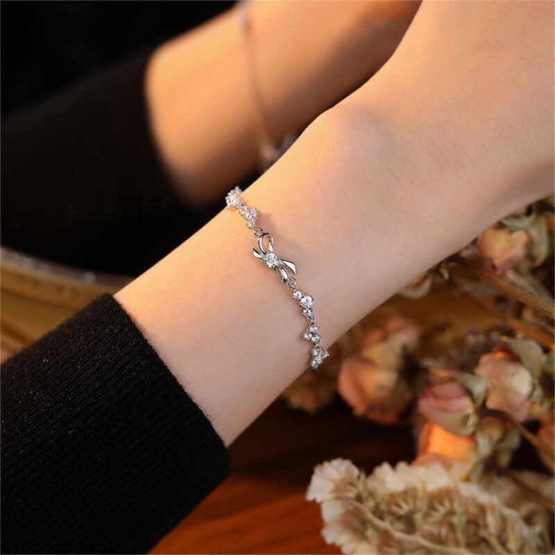 S999 Sterling Silver Zircon Bow Bracelet