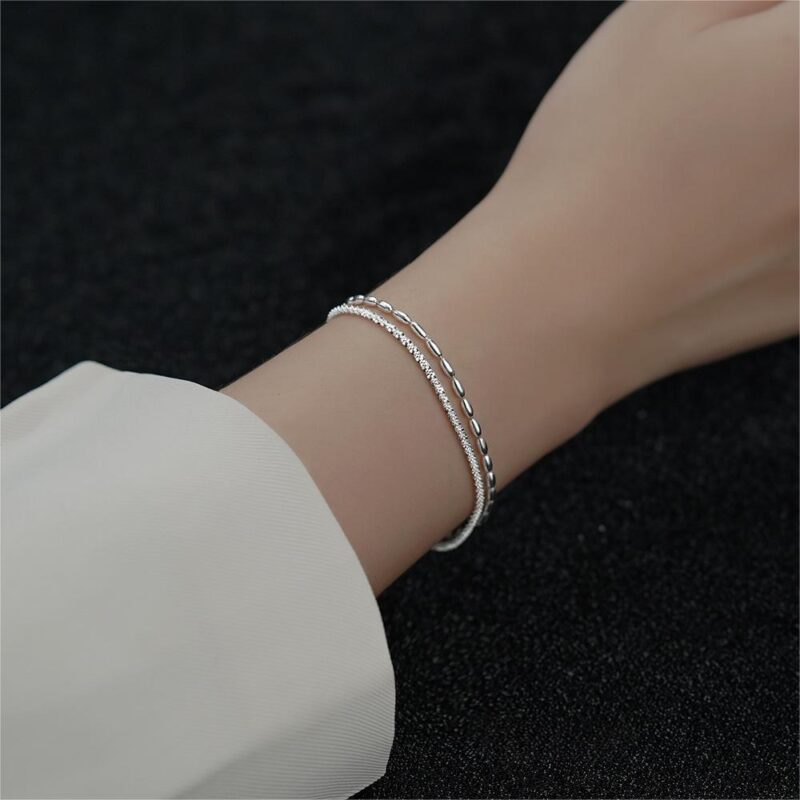 S925 Sterling Silver Double-Layered Bead Bracelet