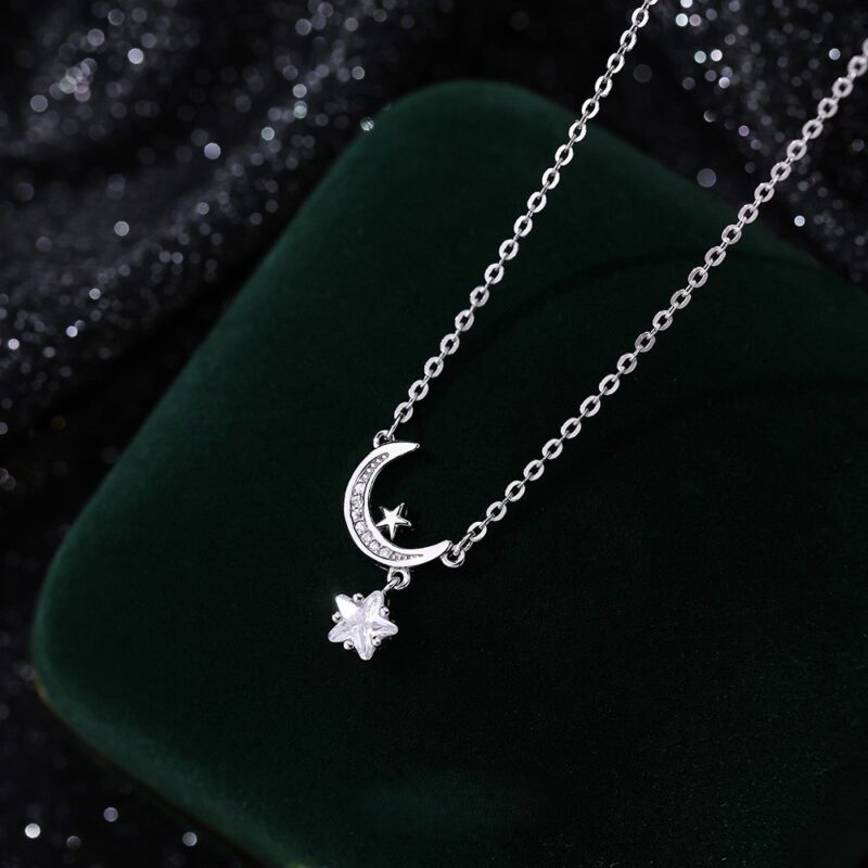 S999 Sterling Silver Star and Crescent Necklace