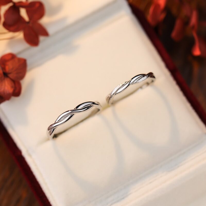 S999 Sterling Silver Mobius Ring Set - Pure Silver Adjustable Simple Men's and Women's Rings