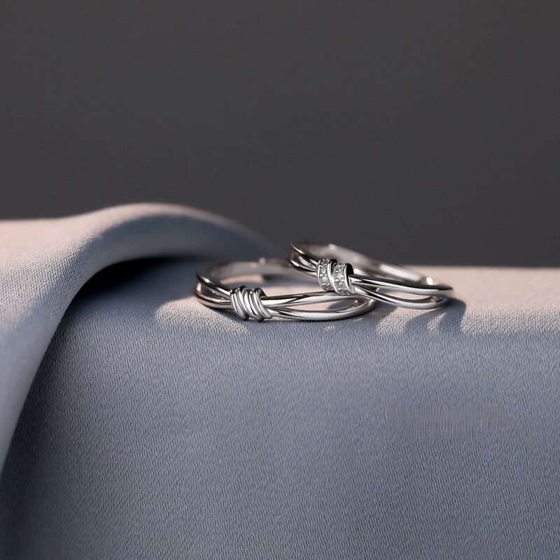 S999 Sterling Silver Adjustable Minimalist Couple Ring Set