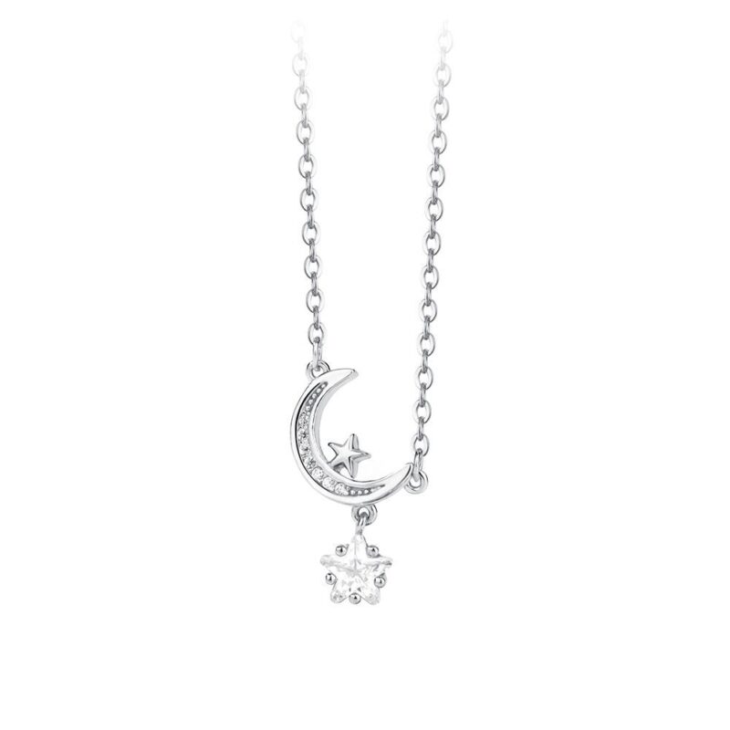 S999 Sterling Silver Star and Crescent Necklace