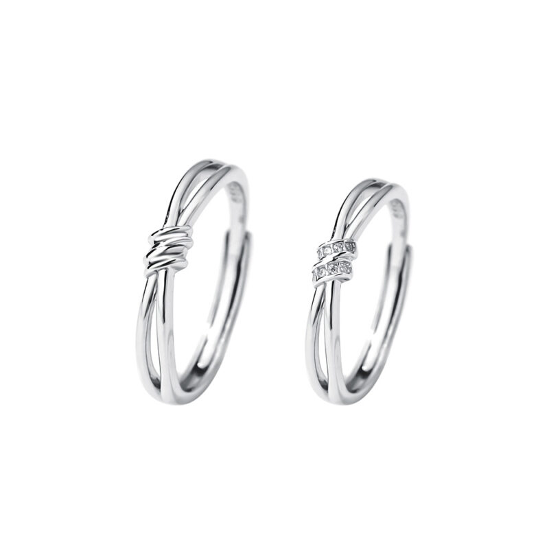 S999 Sterling Silver Adjustable Minimalist Couple Ring Set