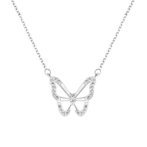 S999 Sterling Silver Hollow Design Butterfly Pendant Necklace