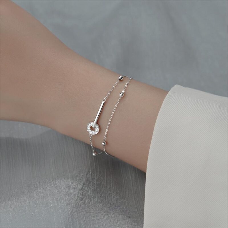 925 Sterling Silver Double Layered Ring Bracelet