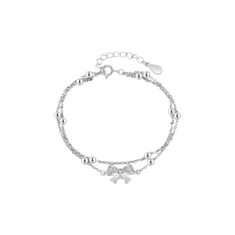 925 Sterling Silver Double Chain Bow Bracelet