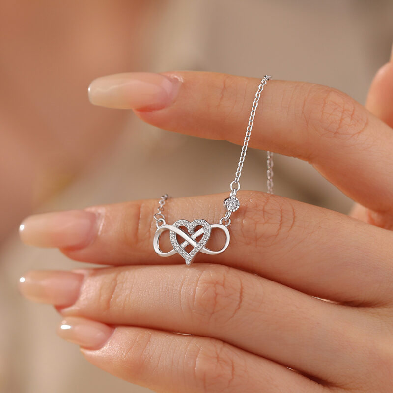 Interlocking Heart Necklace Mobius Collarbone Pendant