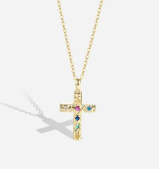 Sterling Silver Cross Pendant Necklace Colorful CZ Cross