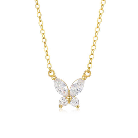 Gold Necklace Butterfly Cubic Zirconia Pendant Necklace