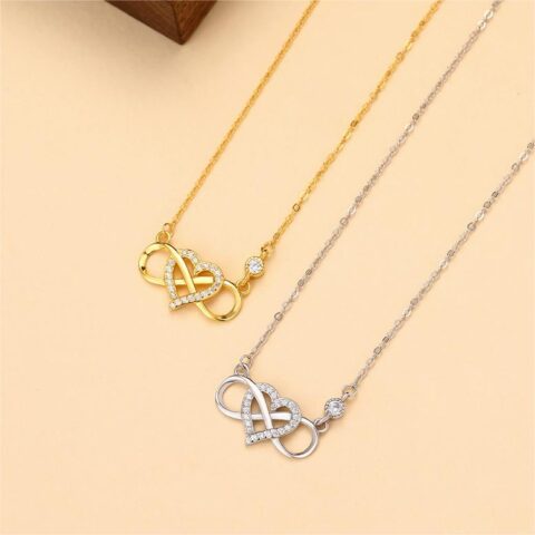 Interlocking Heart Necklace Mobius Collarbone Pendant