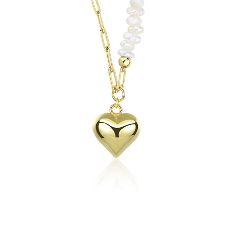 Sterling Silver Heart Necklace 925 Silver Pearl Necklace