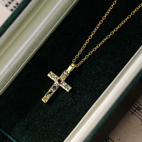 Sterling Silver Cross Pendant Necklace Colorful CZ Cross