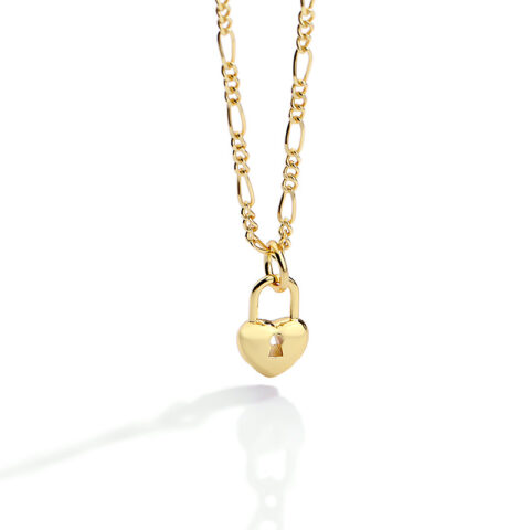 Heart Pendant Necklace Gold 925 Sterling Silver Lock Necklace